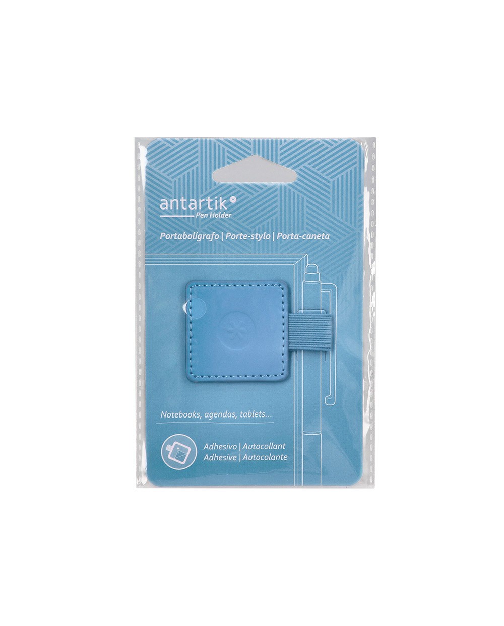 Portaboligrafo autoadhesivo antartik para cuaderno note con elastico hasta 15 mm grosor 80 mm azul claro 40x40