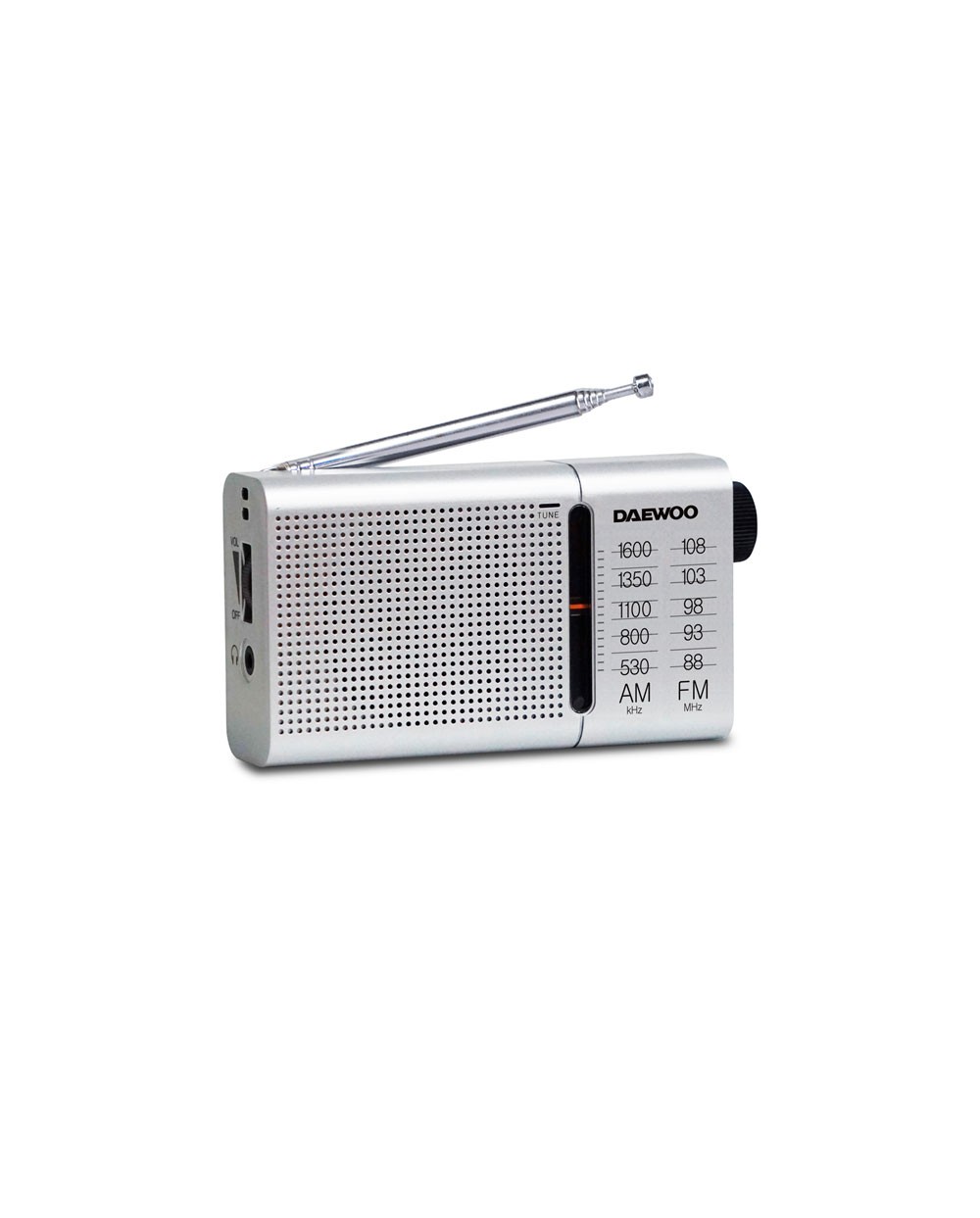 Radio portatil daewoo am fm antena telescopica auriculares incluidos jack 35 mm color plata