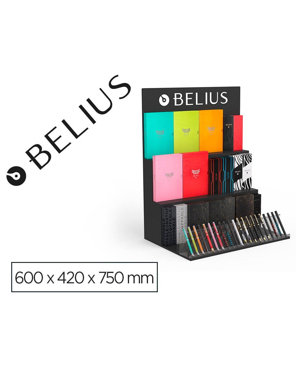 Lote belius expositor negro 36 piezas 3 niveles soporte metacrilato 600x420x750 mm