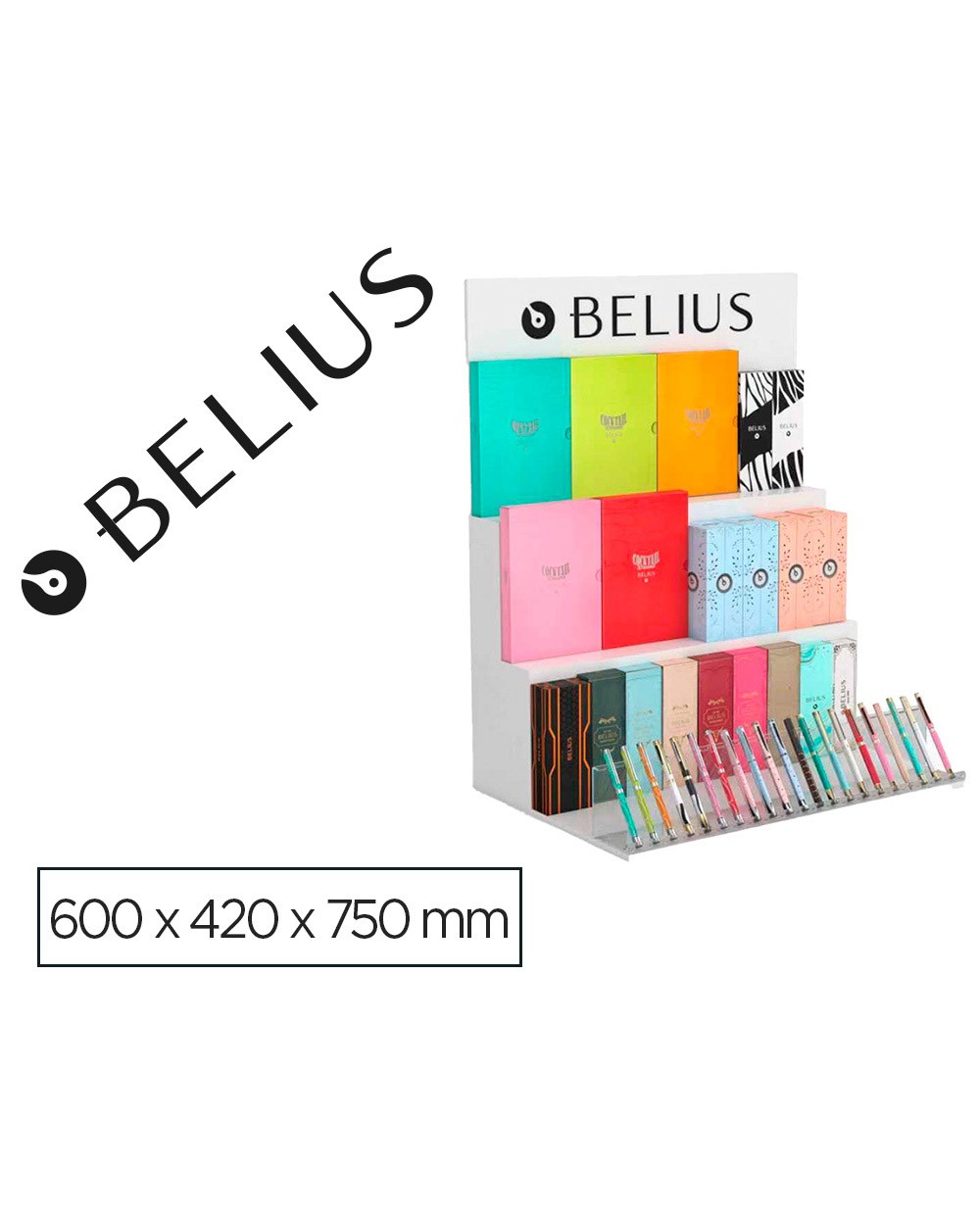 Lote belius expositor blanco 36 piezas 3 niveles soporte metacrilato 600x420x750 mm