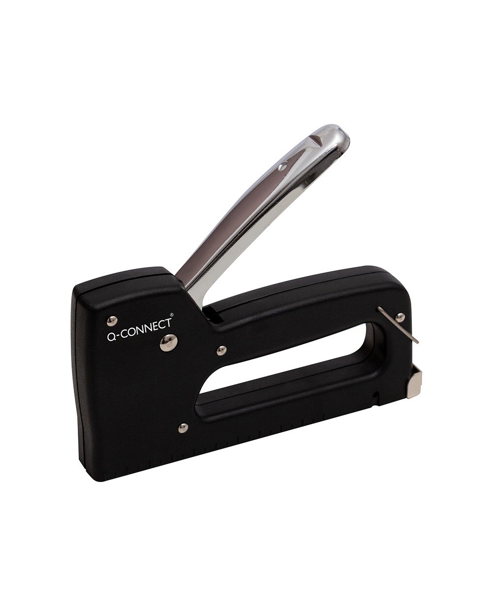 Grapadora q connect clavadora manual ligera con cuerpo de plastico resistente color negro usa grapas 23 6 8