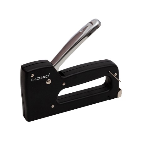 Grapadora q connect clavadora manual ligera con cuerpo de plastico resistente color negro usa grapas 23 6 8
