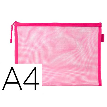 Bolsa zipper bag liderpapel poliester transpirable multiusos din a4 rosa