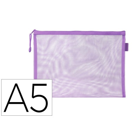 Bolsa zipper bag liderpapel poliester transpirable multiusos din a5 morado pastel