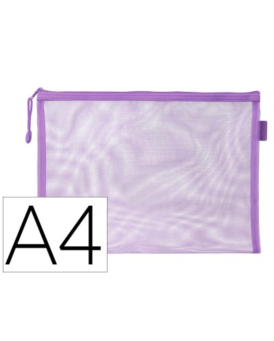 Bolsa zipper bag liderpapel poliester transpirable multiusos din a4 morado pastel