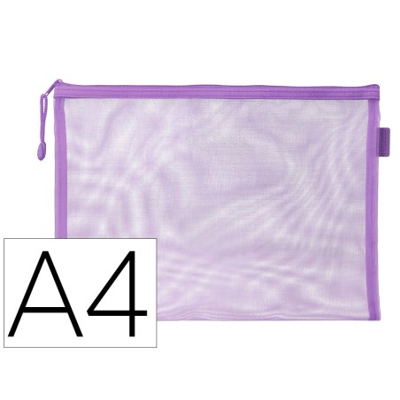 Bolsa zipper bag liderpapel poliester transpirable multiusos din a4 morado pastel