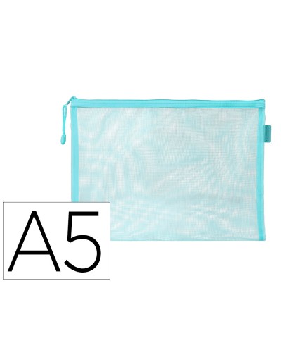 Bolsa zipper bag liderpapel poliester transpirable multiusos din a5 azul pastel