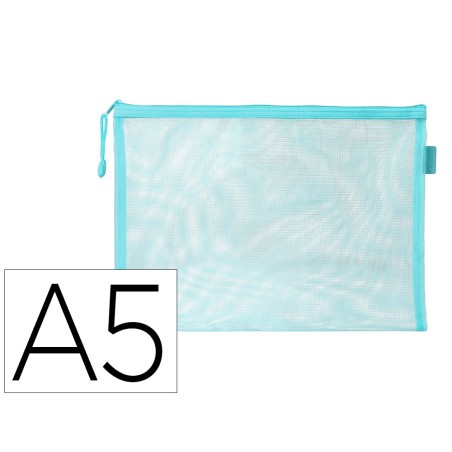 Bolsa zipper bag liderpapel poliester transpirable multiusos din a5 azul pastel