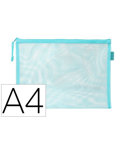 Bolsa zipper bag liderpapel poliester transpirable multiusos din a4 azul pastel
