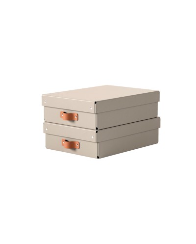 Caja de almacenaje leitz carton mediana baja con asa de piel color azul pack de 2 unidades