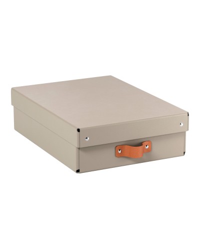 Caja de almacenaje leitz carton mediana baja con asa de piel color beige pack de 2 unidades