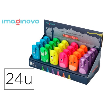 Rotulador imaginovo fluorescente safari glow neon animales y clip expositor de 24 unidades surtidas