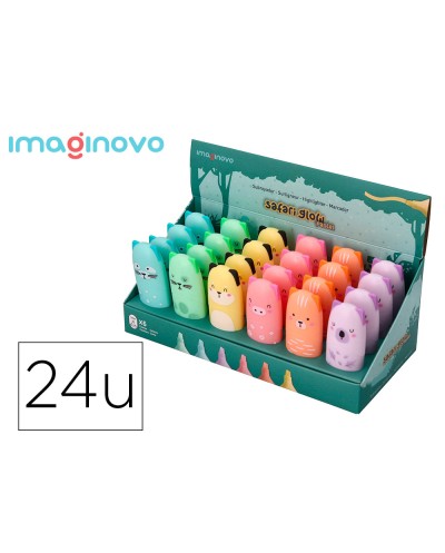 Rotulador imaginovo fluorescente safari glow pastel animales expositor de 24 unidades surtidas