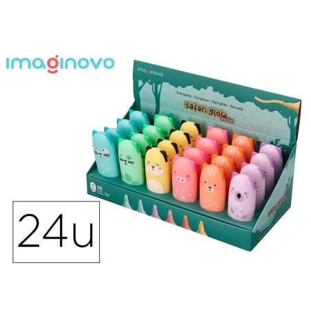 Rotulador imaginovo fluorescente safari glow pastel animales expositor de 24 unidades surtidas
