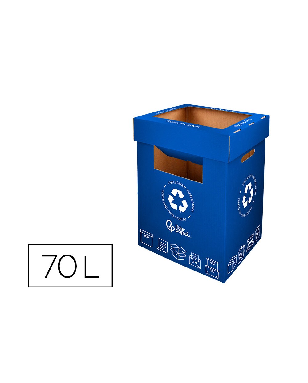 Contenedor papelera reciclaje liderpapel carton reciclado para papel y carton 450x350x650 mm 70 litros azul