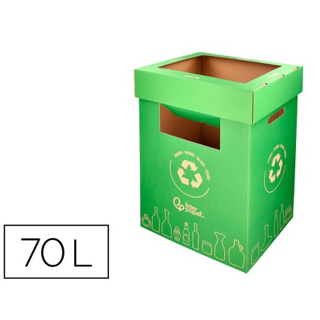 Contenedor papelera reciclaje liderpapel carton reciclado para vidrio 450x350x350 mm 70 litros verde