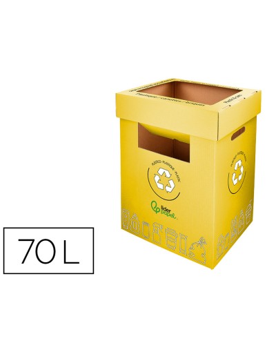 Contenedor papelera reciclaje liderpapel carton reciclado para envases 450x350x650 mm 70 litros amarillo