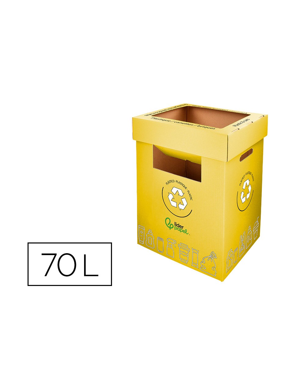 Contenedor papelera reciclaje liderpapel carton reciclado para envases 450x350x650 mm 70 litros amarillo
