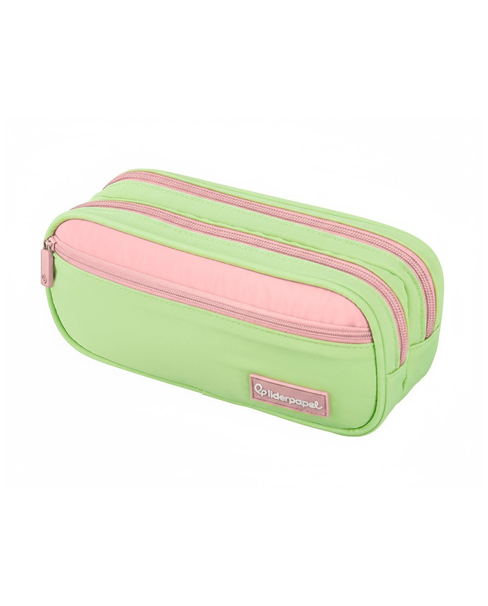 Estuche portatodo liderpapel duo 3 cremalleras con bolsillofrontal verde pastel 220x90x70mm