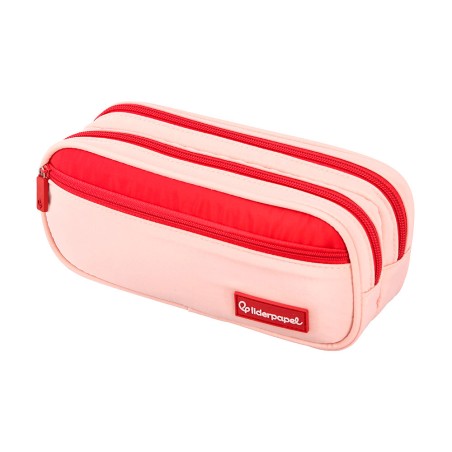 Estuche portatodo liderpapel duo 3 cremalleras con bolsillofrontal rosa 220x90x70 mm