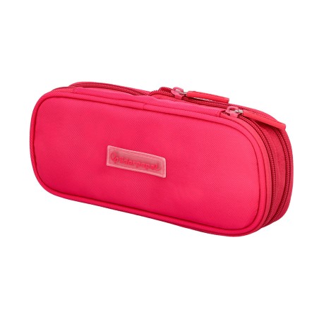 Estuche portatodo liderpapel color pop 2 cremalleras con compartimento extensible rosa fucsia 230 x 60 mm