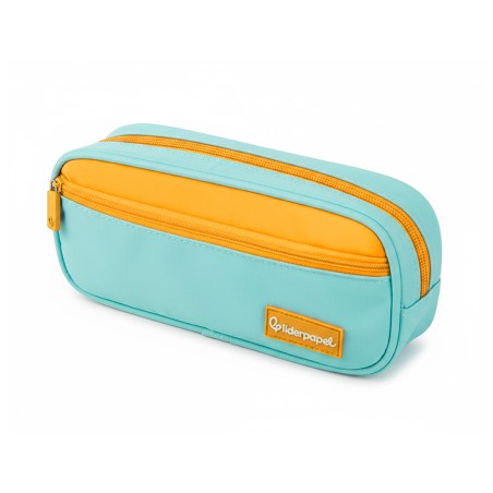 Estuche portatodo liderpapel duo 2 cremalleras con bolsillofrontal azul claro 220x90x50 mm