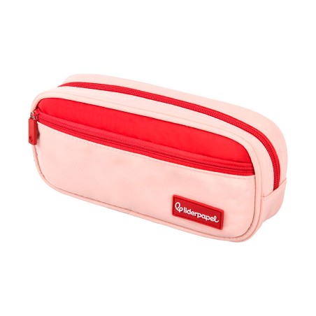Estuche portatodo liderpapel duo 2 cremalleras con bolsillofrontal rosa 20x90x50 mm