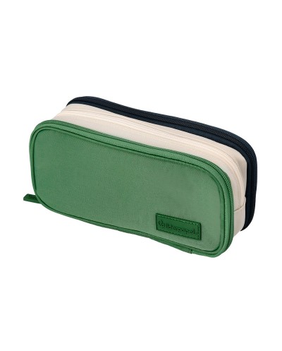 Estuche portatodo liderpapel funky 3 cremalleras con aperturas laterales verde blanco azul 220x100x65 mm