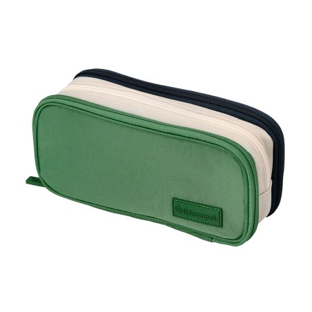 Estuche portatodo liderpapel funky 3 cremalleras con aperturas laterales verde blanco azul 220x100x65 mm