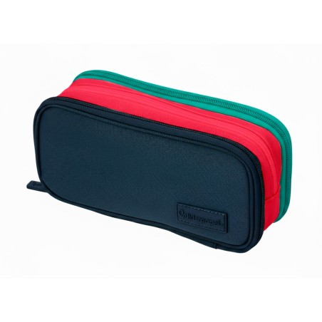 Estuche portatodo liderpapel funky 3 cremalleras con aperturas laterales azul fuscia turquesa 220x100x65 mm