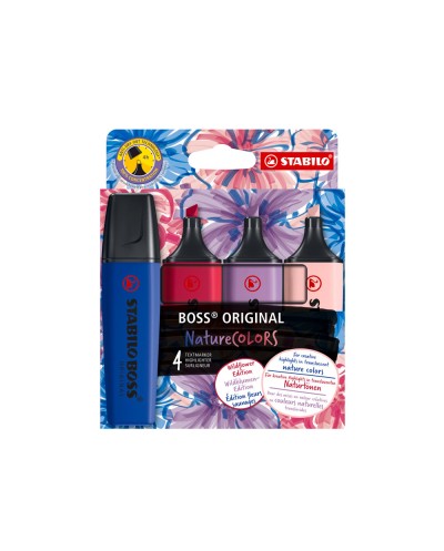 Rotulador stabilo boss fluorescente nature colors wildflower edition estuche de 4 unidades colores surtidos