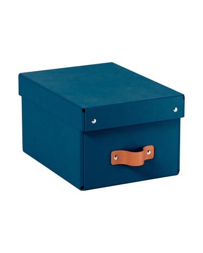 Caja de almacenaje leitz carton pequena con asa de piel color azul pack de 2 unidades