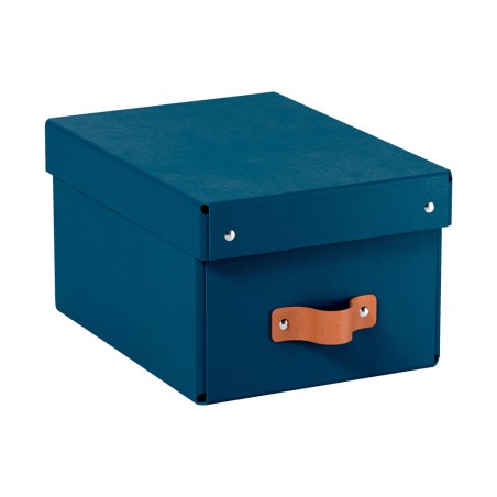 Caja de almacenaje leitz carton pequena con asa de piel color azul pack de 2 unidades