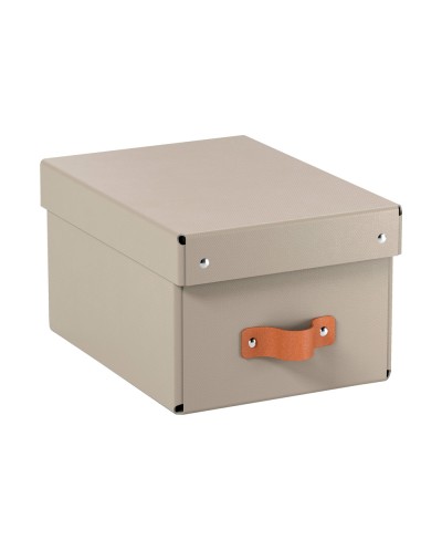 Caja de almacenaje leitz carton pequena con asa de piel color beige pack de 2 unidades