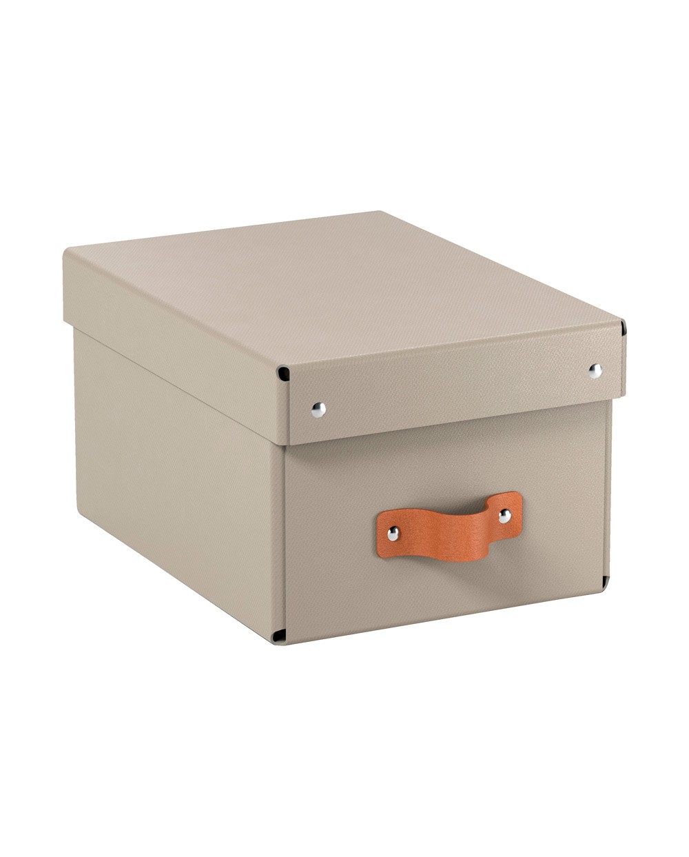 Caja de almacenaje leitz carton pequena con asa de piel color beige pack de 2 unidades