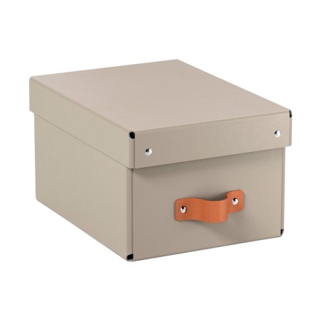 Caja de almacenaje leitz carton pequena con asa de piel color beige pack de 2 unidades