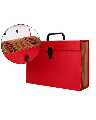 Maletin liderpapel con fuelle y asa carton forrado 19 departamentos 255x390x120 mm color rojo