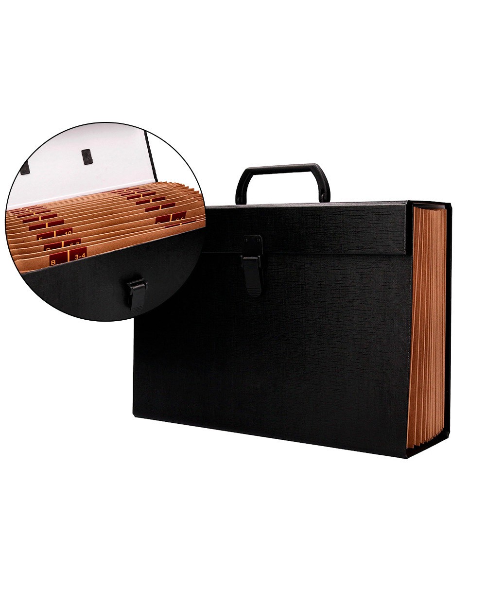 Maletin liderpapel con fuelle y asa carton forrado 19 departamentos 255x390x120 mm color negro Maletin liderpapel con fuelle y asa carton forrado 19 departamentos 255x390x120 mm color negro