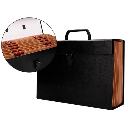 Maletin liderpapel con fuelle y asa carton forrado 19 departamentos 255x390x120 mm color negro