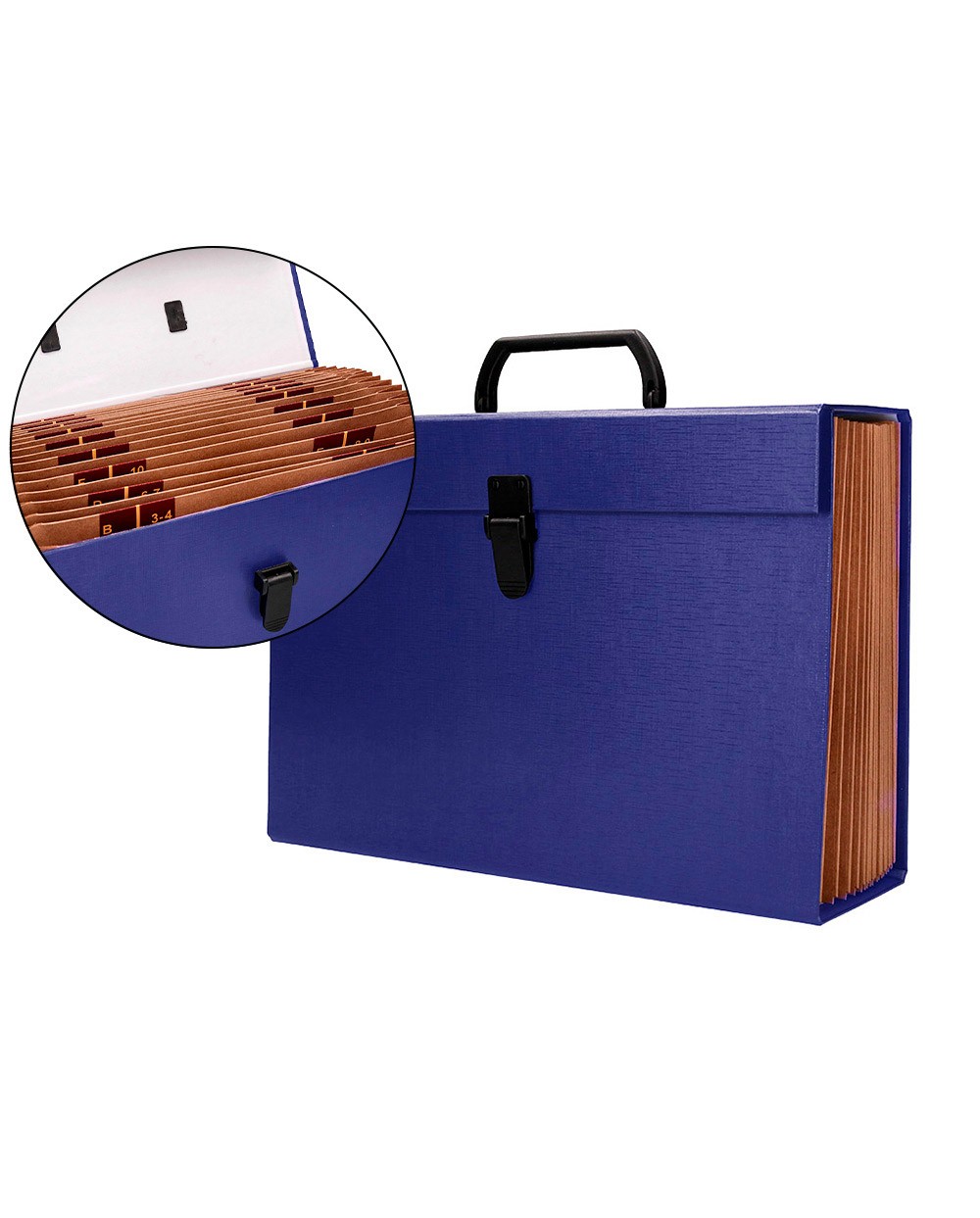 Maletin liderpapel con fuelle y asa carton forrado 19 departamentos 255x390x120 mm color azul Maletin liderpapel con fuelle y asa carton forrado 19 departamentos 255x390x120 mm color azul