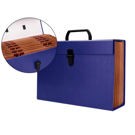 Maletin liderpapel con fuelle y asa carton forrado 19 departamentos 255x390x120 mm color azul
