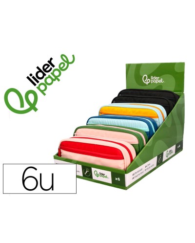 Estuche portatodo liderpapel duo 3 cremalleras con bolsillo frontal 220x90x50 mm expositor de 5 unidades