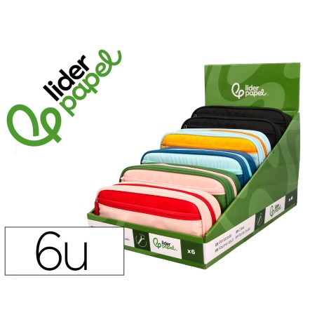Estuche portatodo liderpapel duo 3 cremalleras con bolsillo frontal 220x90x50 mm expositor de 5 unidades