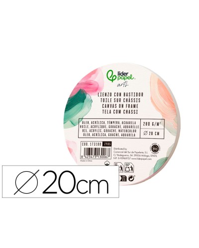 Bastidor redondo liderpapel lienzo grapado parte trasera algodon 100 borde madera 20 cm gramaje 280g m2