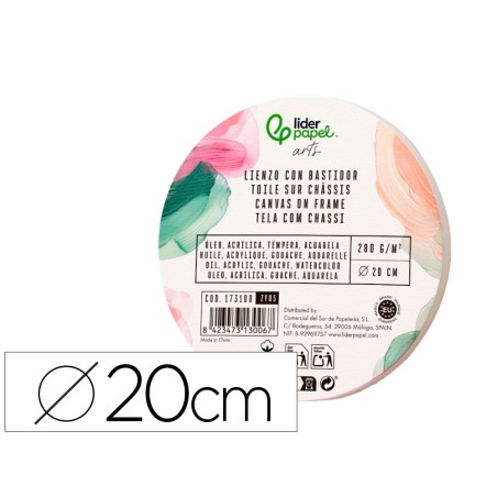 Bastidor redondo liderpapel lienzo grapado parte trasera algodon 100 borde madera 20 cm gramaje 280g m2