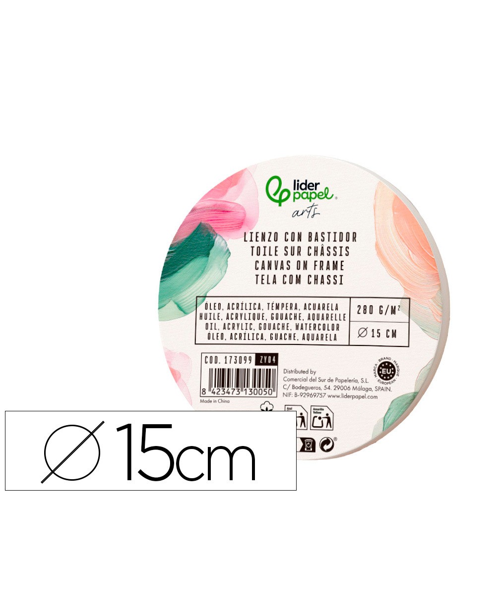 Bastidor redondo liderpapel lienzo grapado parte trasera algodon 100 borde madera 15 cm gramaje 280g m2