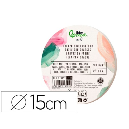 Bastidor redondo liderpapel lienzo grapado parte trasera algodon 100 borde madera 15 cm gramaje 280g m2