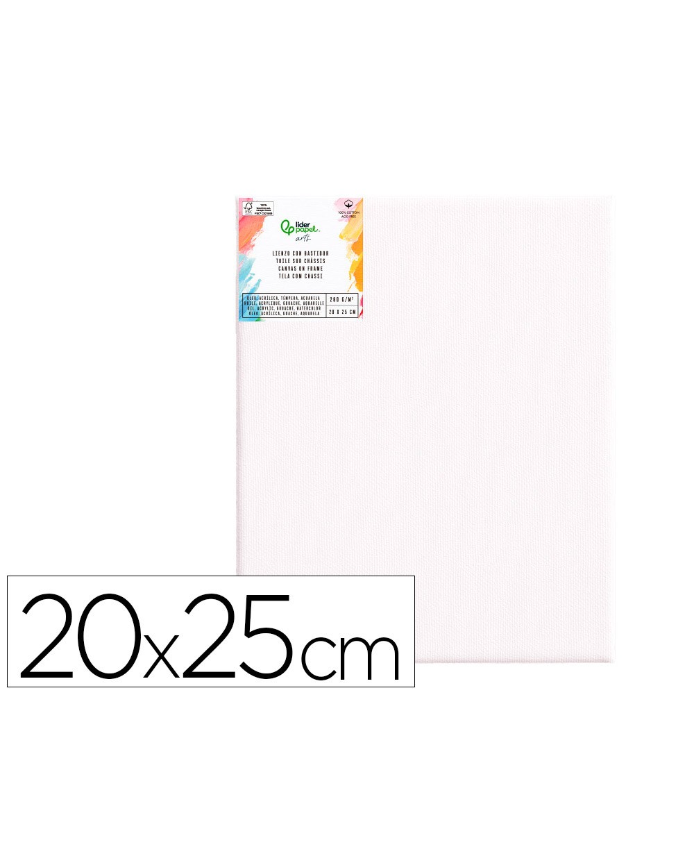 Bastidor liderpapel 3p lienzo grapado parte trasera algodon 100 bordes madera 20x25 cm gramaje 280g m2 certificado