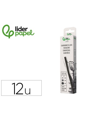 Carboncillo redondo para dibujo liderpapel caja de 12 unidades diametros surtidos