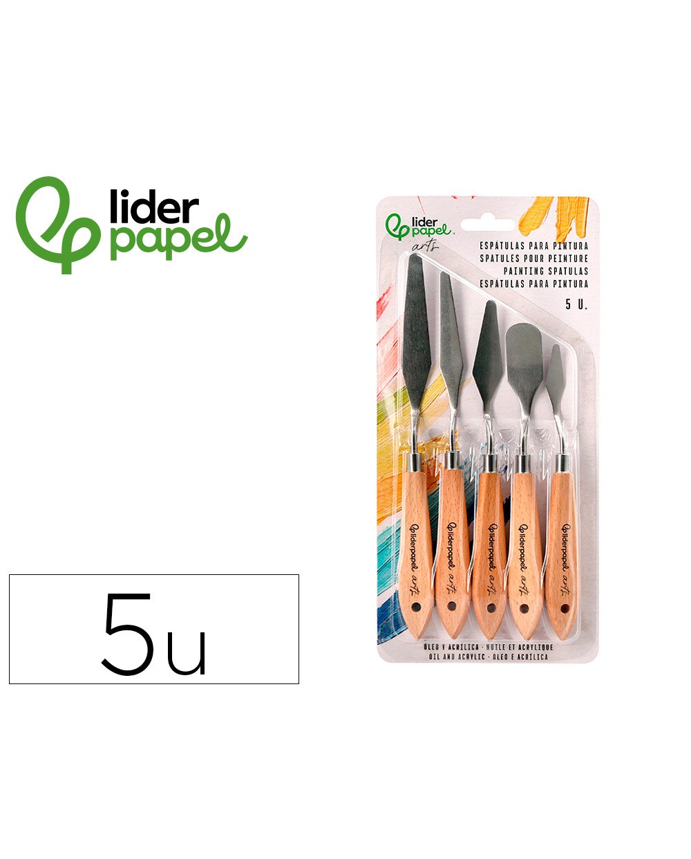 Espatula para pintura liderpapel metalica mango de madera juego de 5 unidades tamanos surtidos certificado